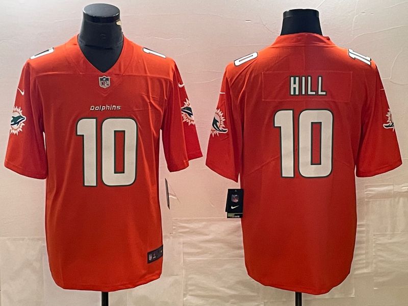 Men Miami Dolphins 10 Hill Orange 2023 Nike Vapor Limited NFL Jersey style 1